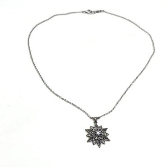 JUDITH JACK 925 MARCASITE STARBURST NECKLACE STERLING SILVER CZ SUN PENDANT - Picture 7 of 16